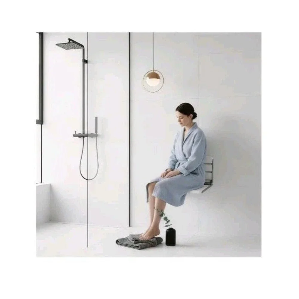 16' Foldable Shower Seat Wall Mounted 400 Ib Max Load White